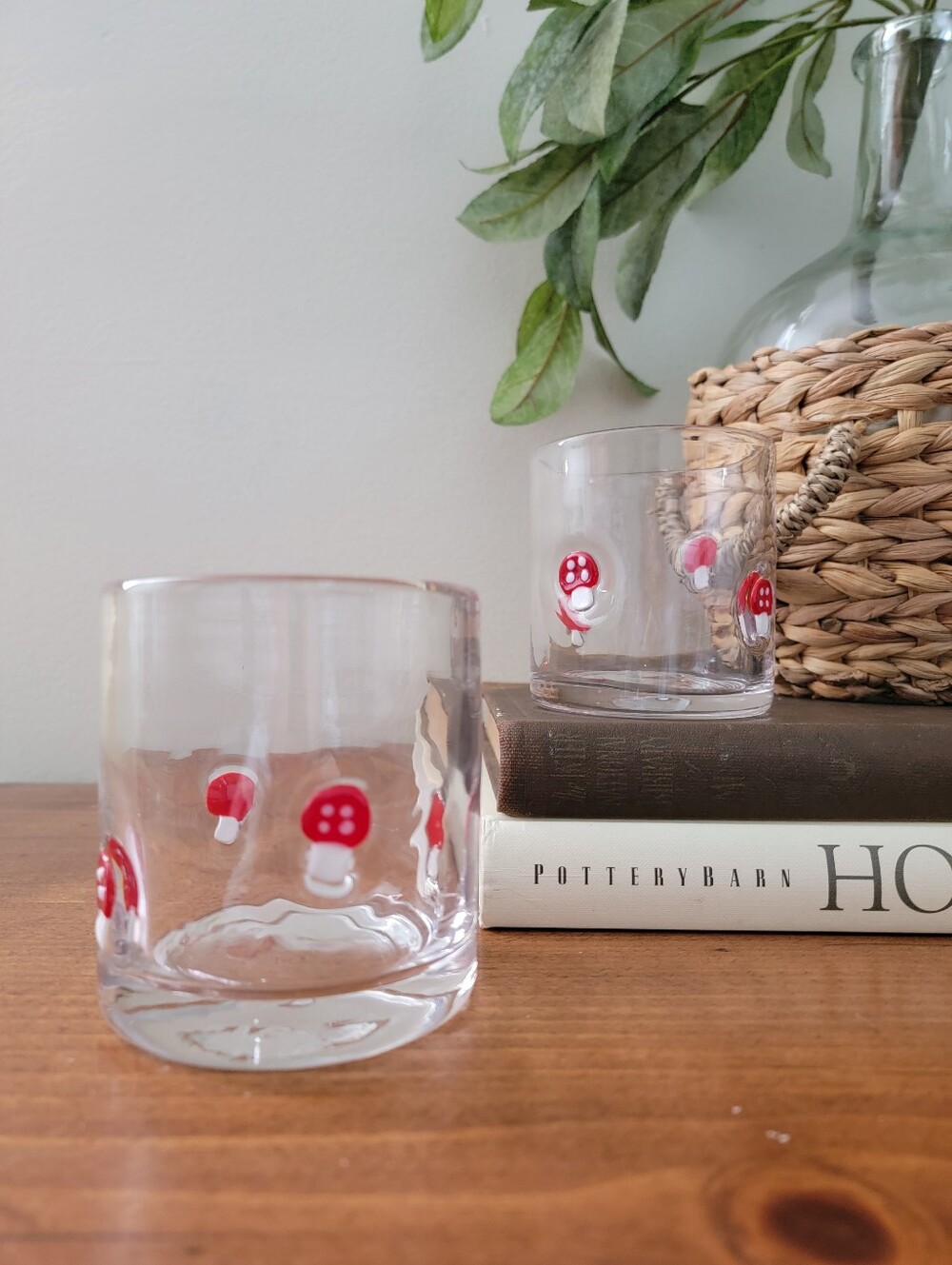 Set Of 2 Mushroom Red & White Icon Charm Juice Drinking Glasses Drinkware